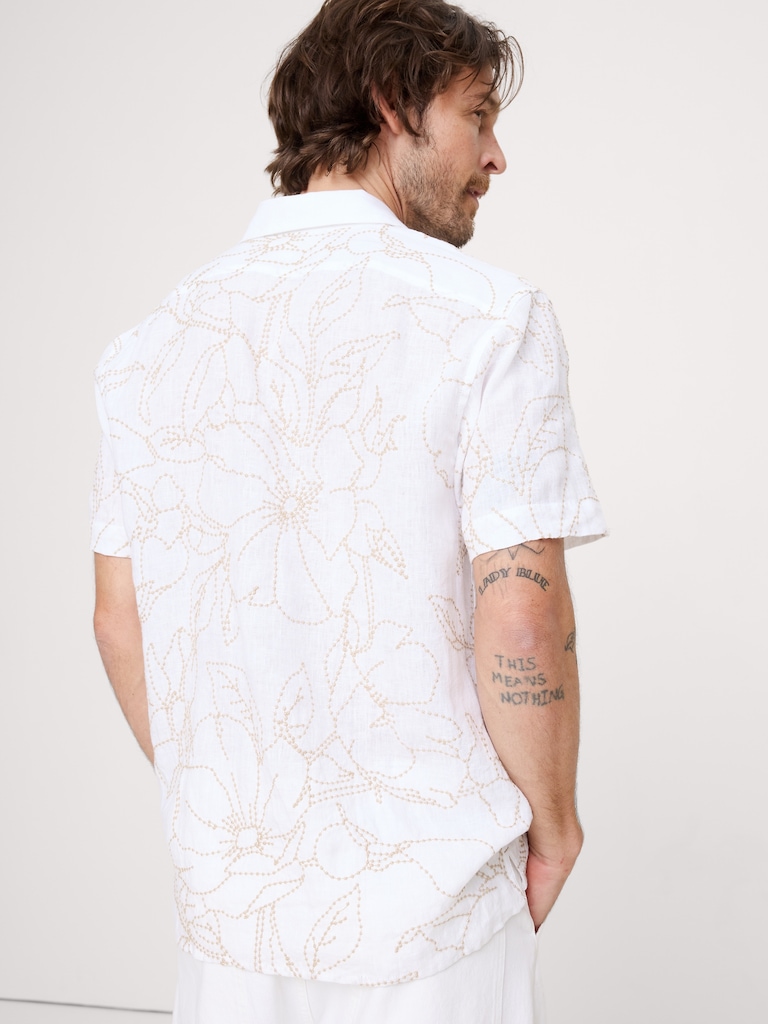 Standard-Fit Embroidered Linen Resort Shirt