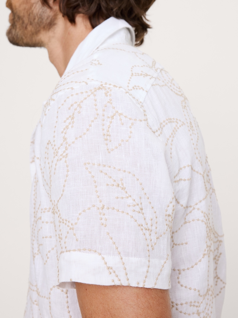 Standard-Fit Embroidered Linen Resort Shirt