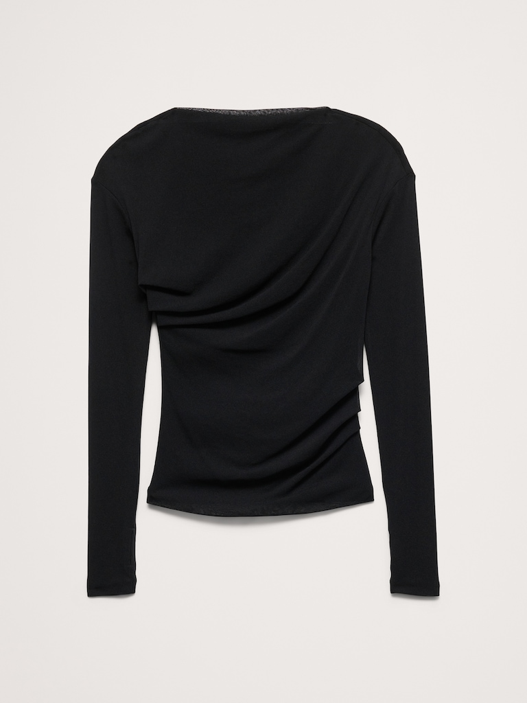 Ruched Mesh Boatneck Top