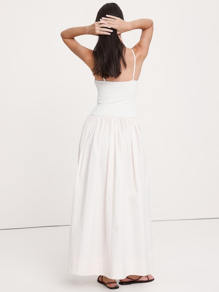 Jersey & Poplin Twist-Front Maxi Dress
