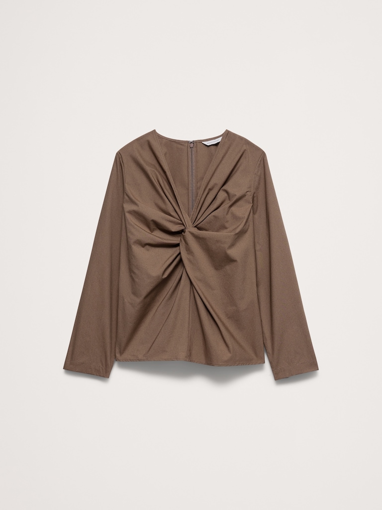 Cotton Poplin Twist-Front Top