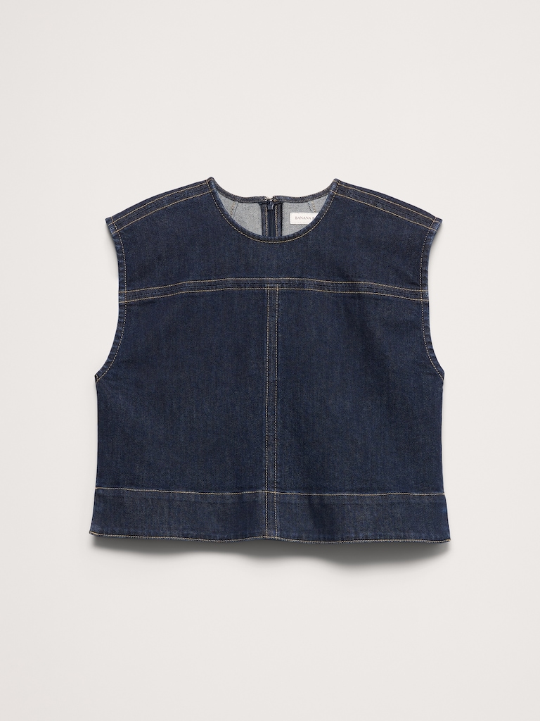 Top-Stitched Denim Top
