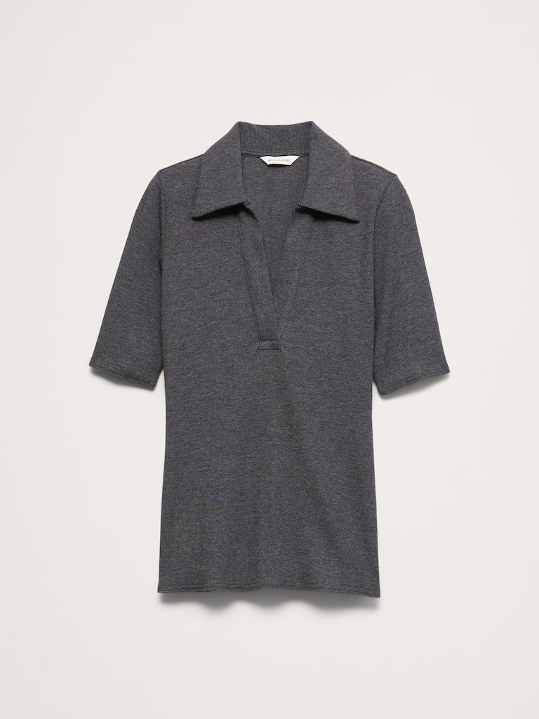 Ribbed Elbow-Sleeve Polo