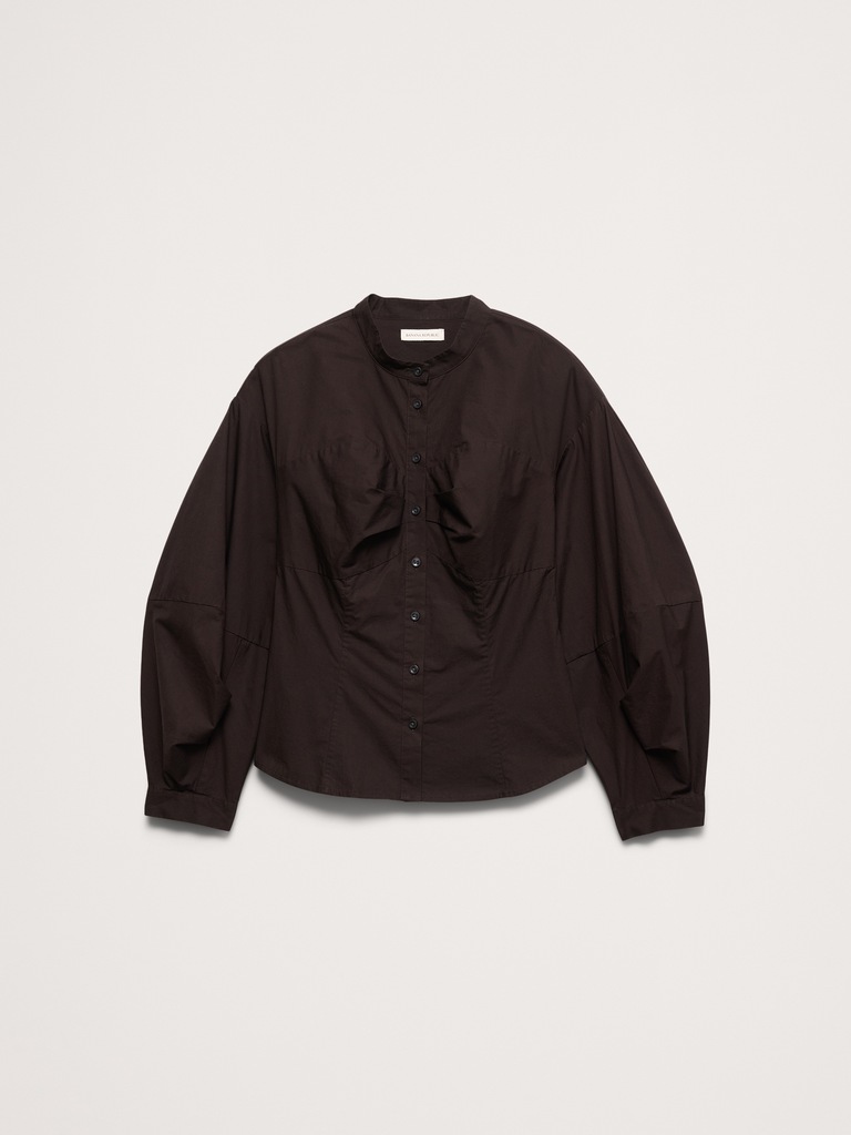 Cotton Poplin Balloon-Sleeve Shirt