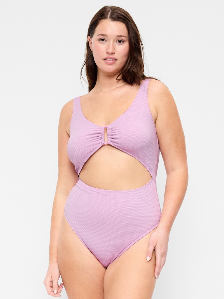 Textured One-Piece Cut-Out Swimsuit