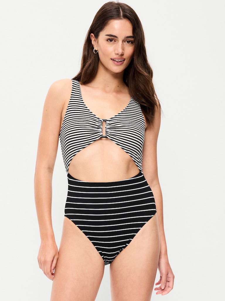Textured One-Piece Cut-Out Swimsuit