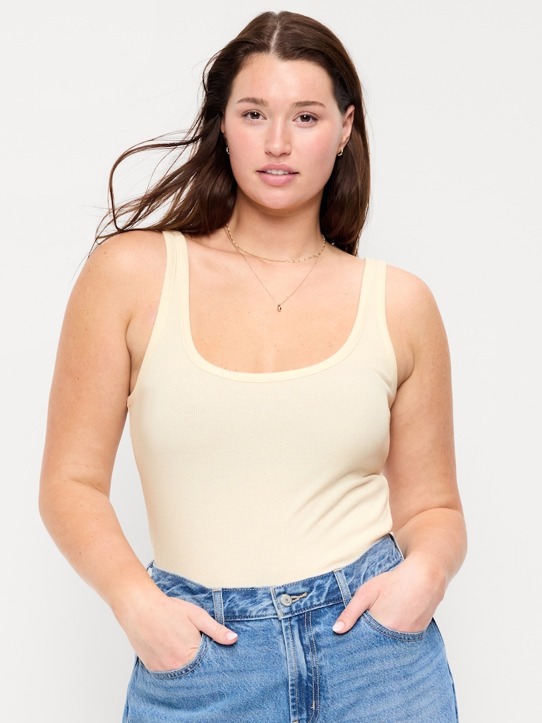 First-Layer Ribbed Scoop-Neck Tank Top