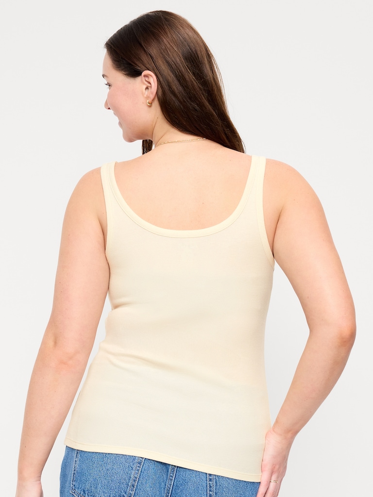 First-Layer Ribbed Scoop-Neck Tank Top
