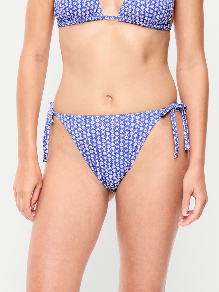 Pique String Bikini Swim Bottoms