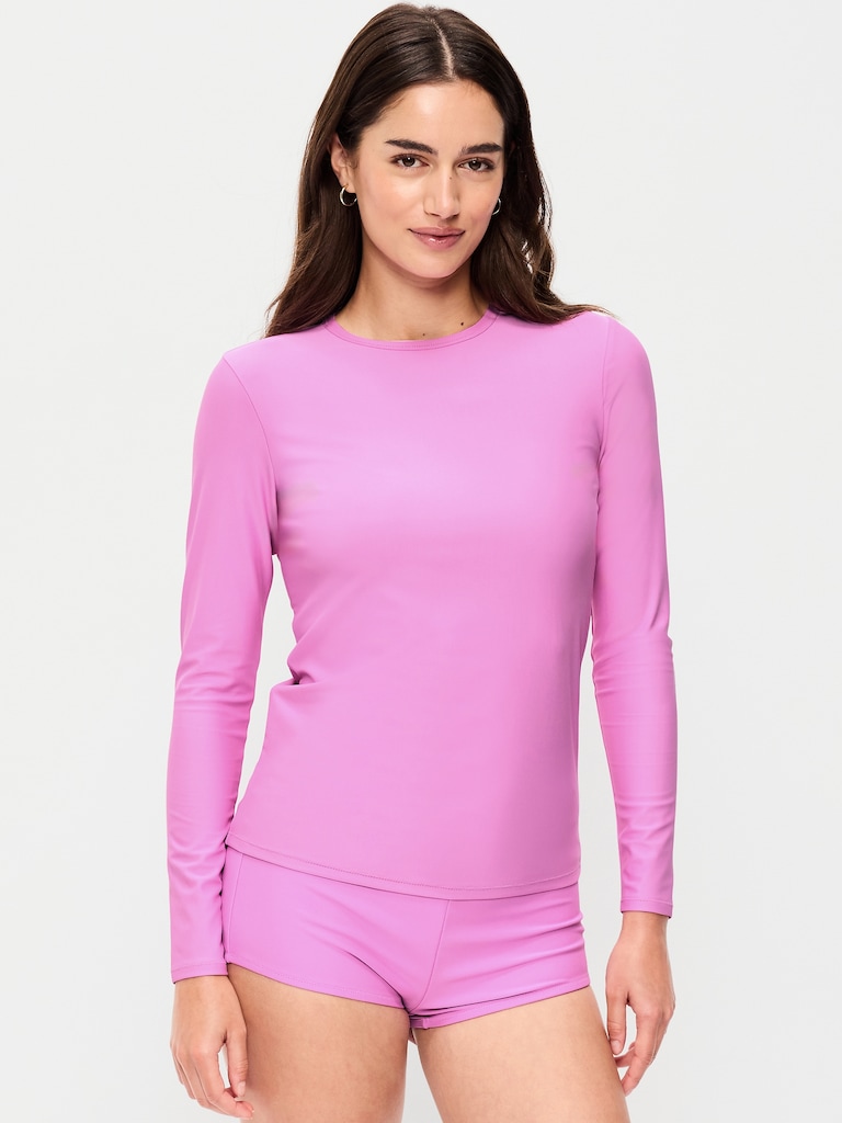 Long-Sleeve Matte Rashguard Swim Top