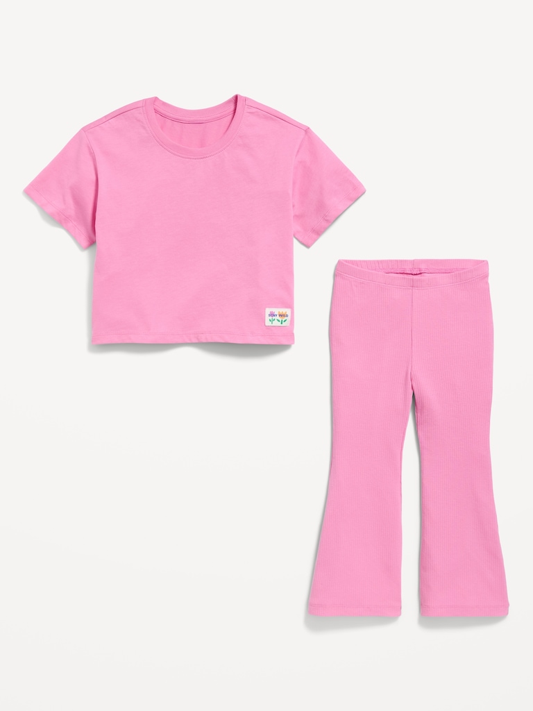 Oversized Short-Sleeve T-Shirt and Flare Leggings Set for Toddler Girls
