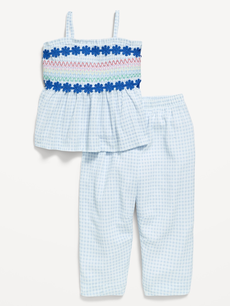 Sleeveless Smocked Crinkle Top and Pants Set for Toddler Girls