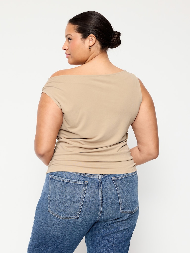 Slit-Neck Ruched Top