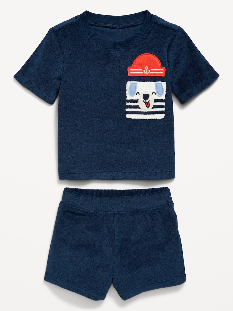 Short-Sleeve Terry Pocket Top and Shorts Set for Baby