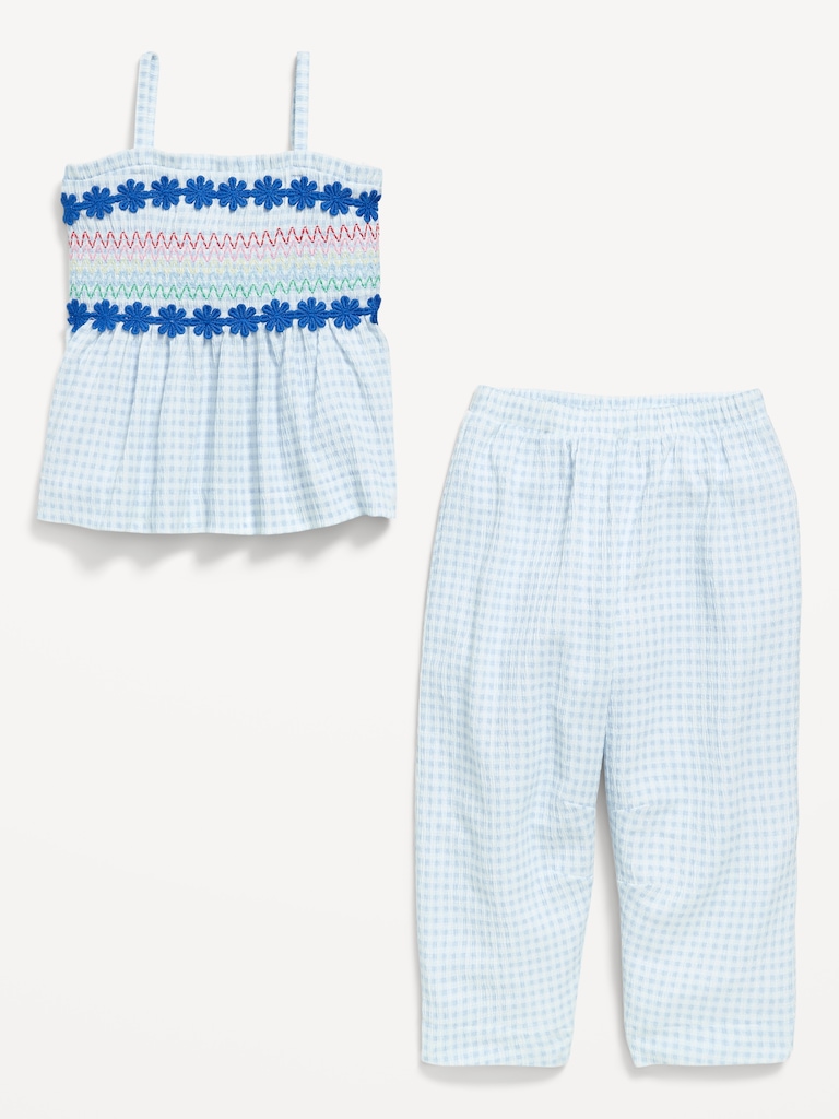 Sleeveless Smocked Crinkle Top and Pants Set for Toddler Girls