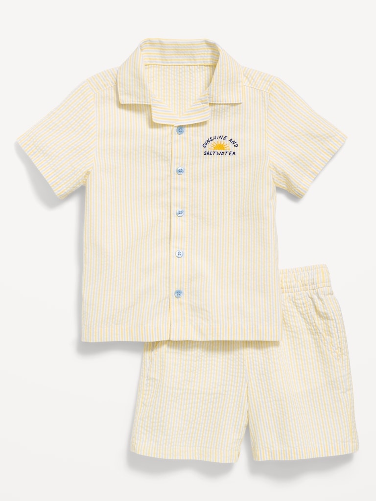Short-Sleeve Textured Shirt and Shorts Set for Toddler Boys