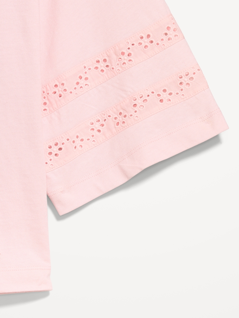 Vintage Crew-Neck Cropped Lace-Trim T-Shirt