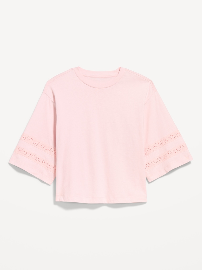 Vintage Crew-Neck Cropped Lace-Trim T-Shirt