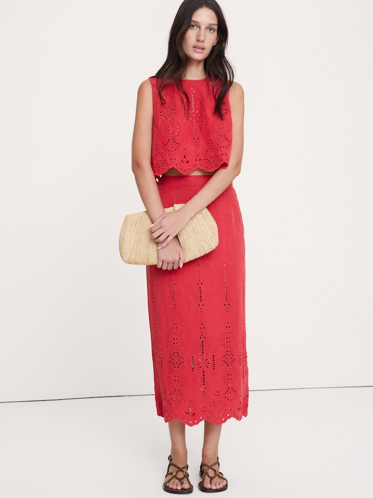 Tencel™-Linen Eyelet Maxi Skirt