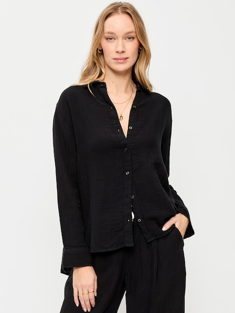 black dress shirt woman Argent Collared Shirt in Matte-side Silk Satin | Black | Women's Tops main image 0