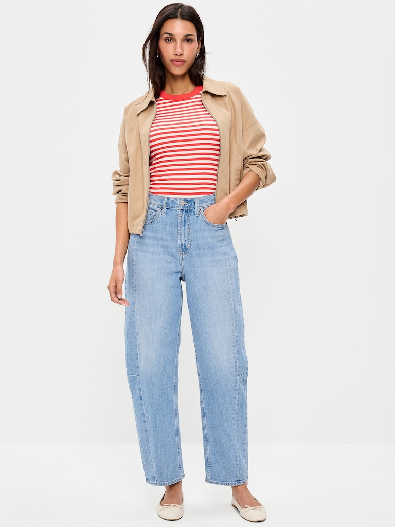 High-Waisted Barrel Ankle Jeans