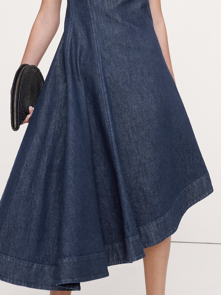 Denim Asymmetric Midi Dress