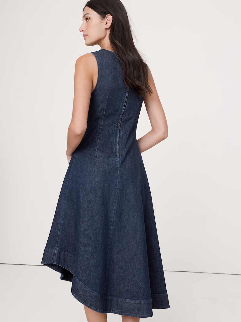 Denim Asymmetric Midi Dress