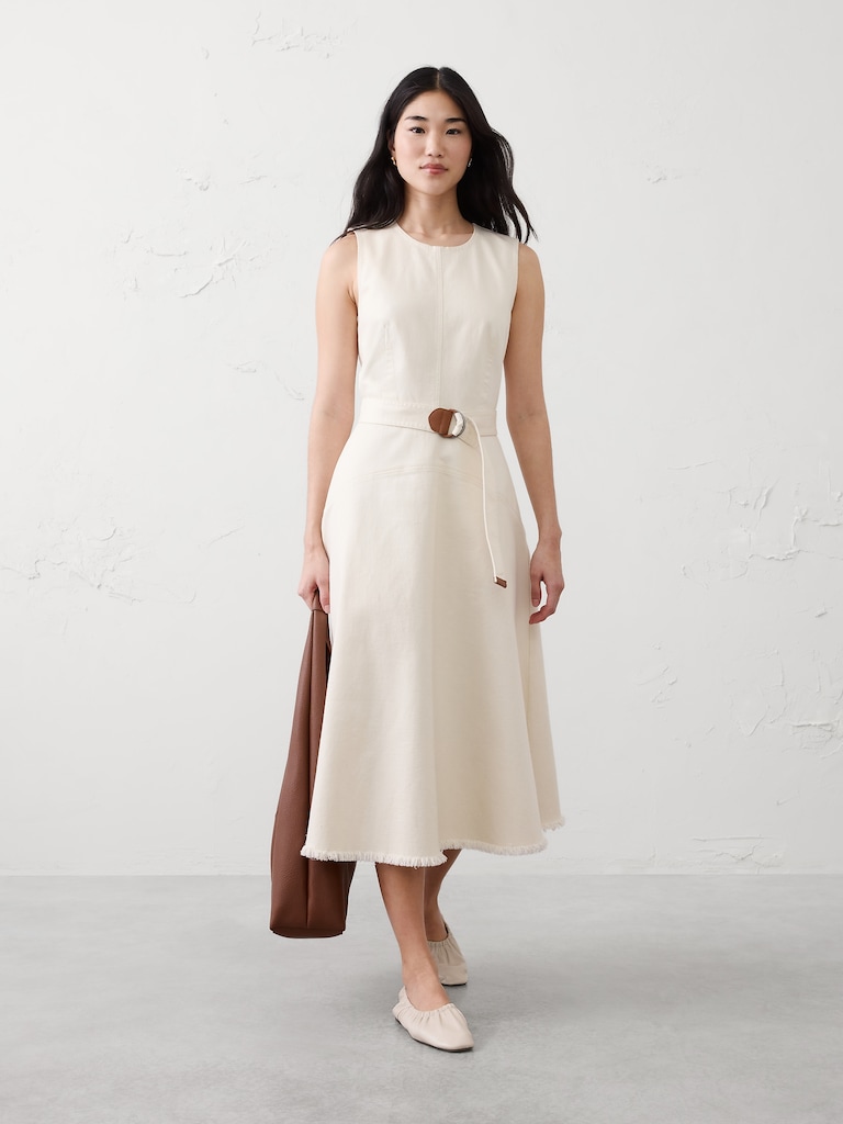 Denim Belted Midi Dress