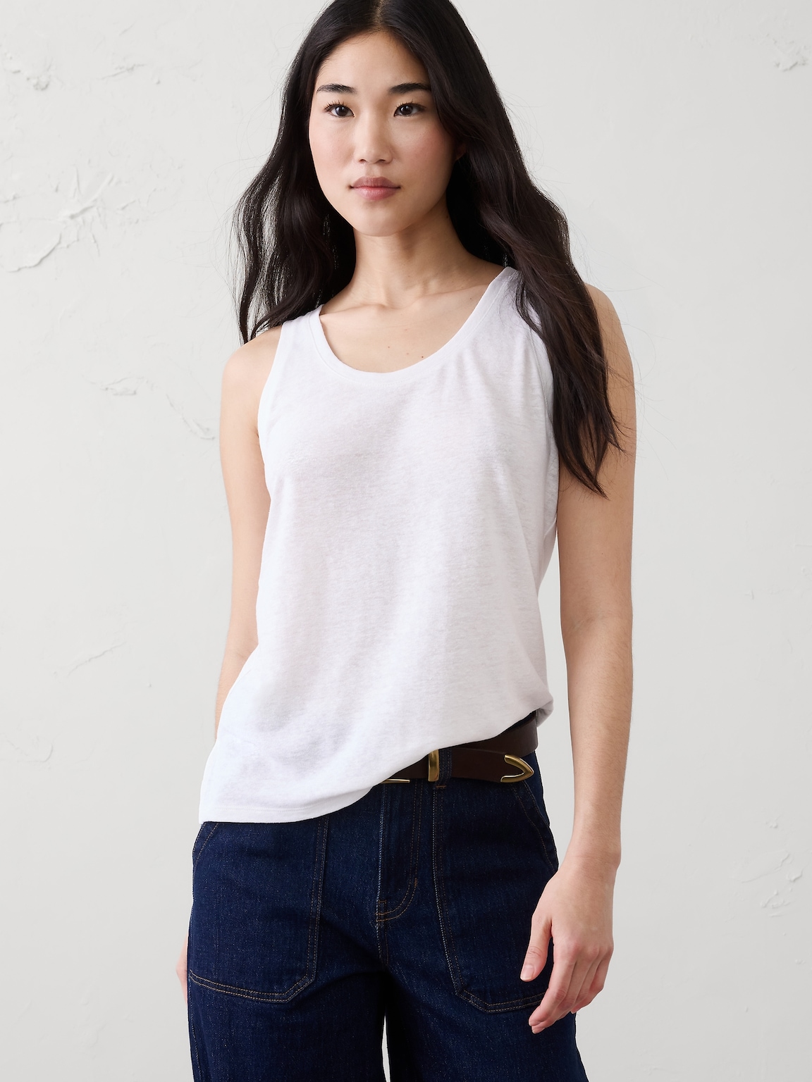 Linen-Blend Scoop-Neck Tank