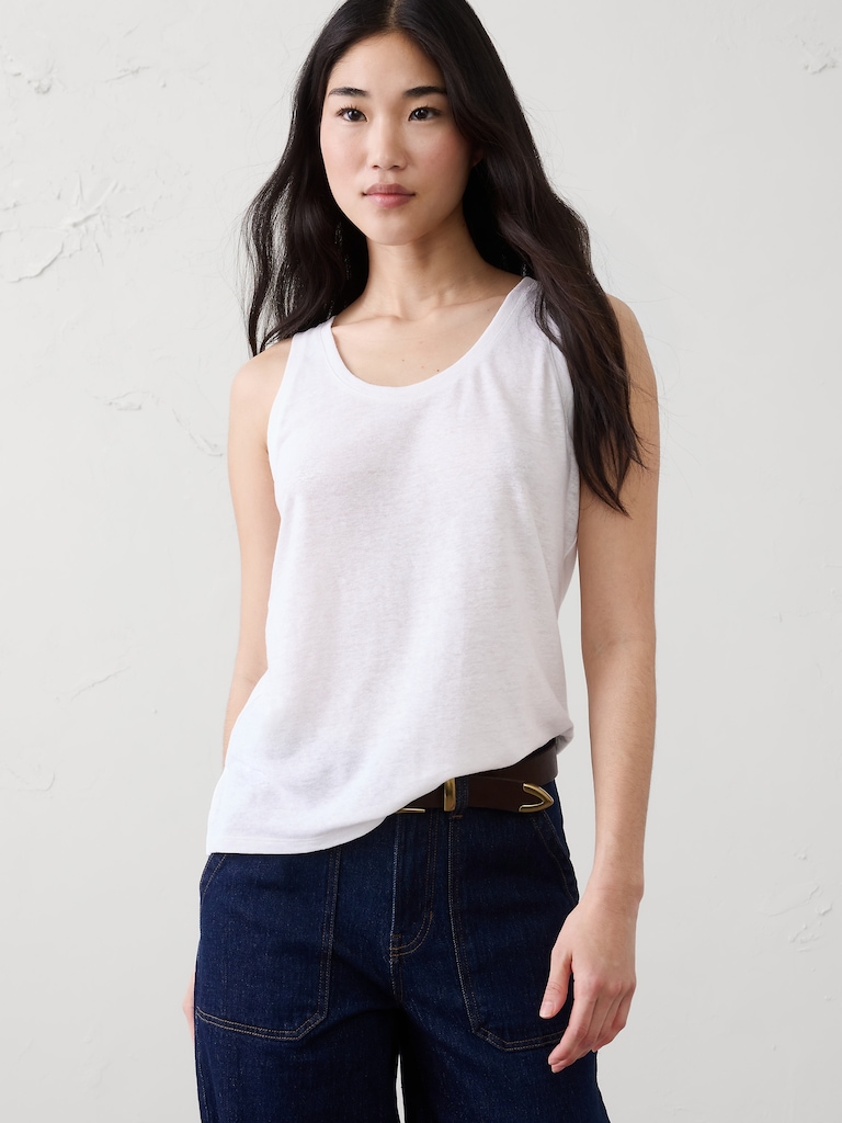 Linen-Blend Scoop-Neck Tank