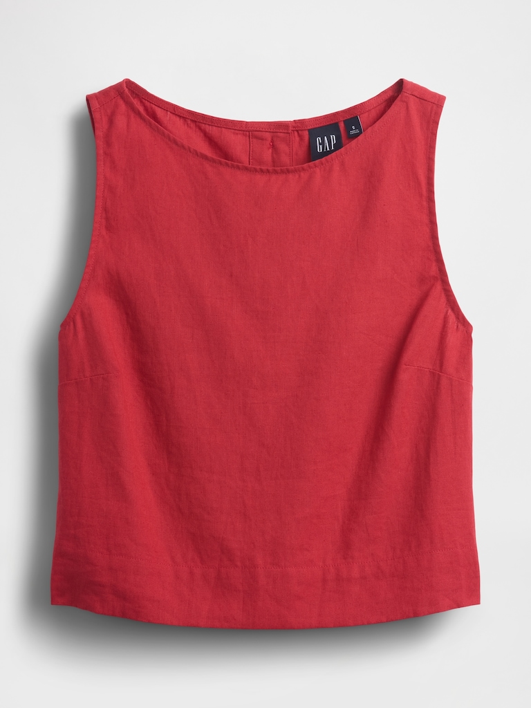 Linen-Blend Crop Shell Tank Top