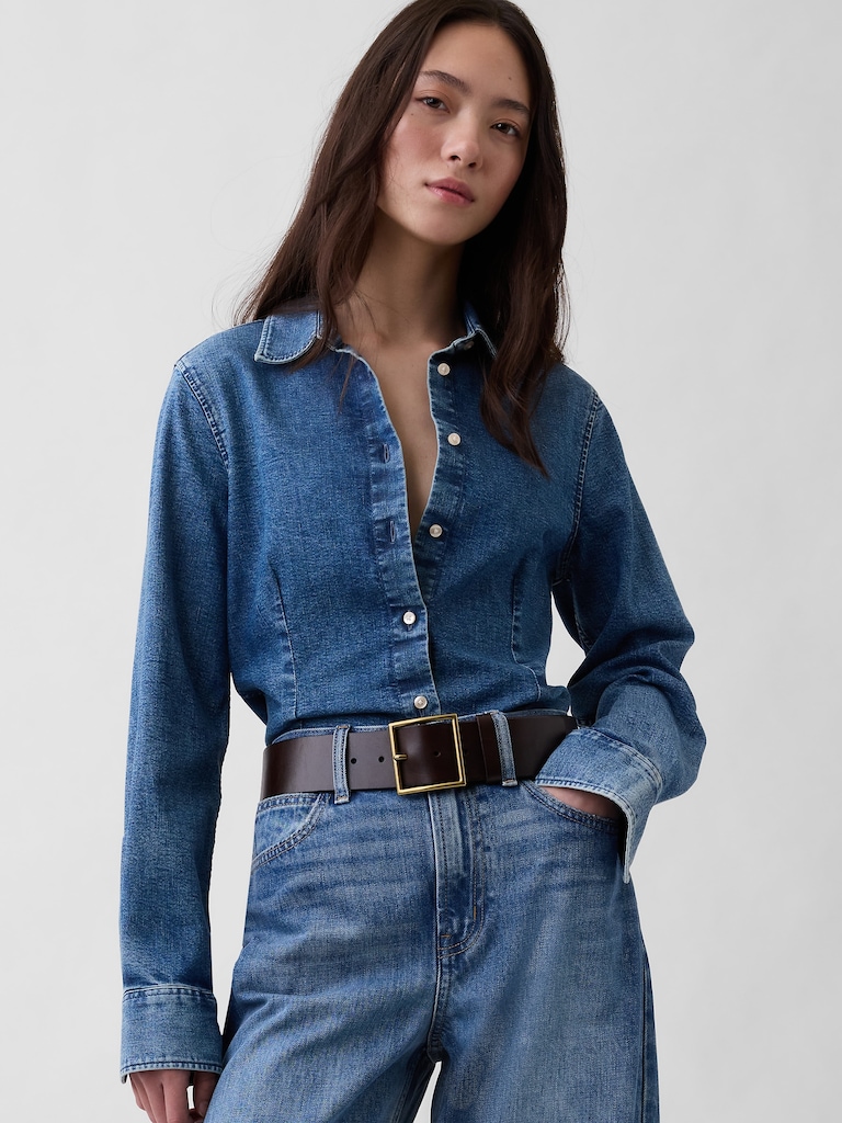 Leather Square-Buckle Belt