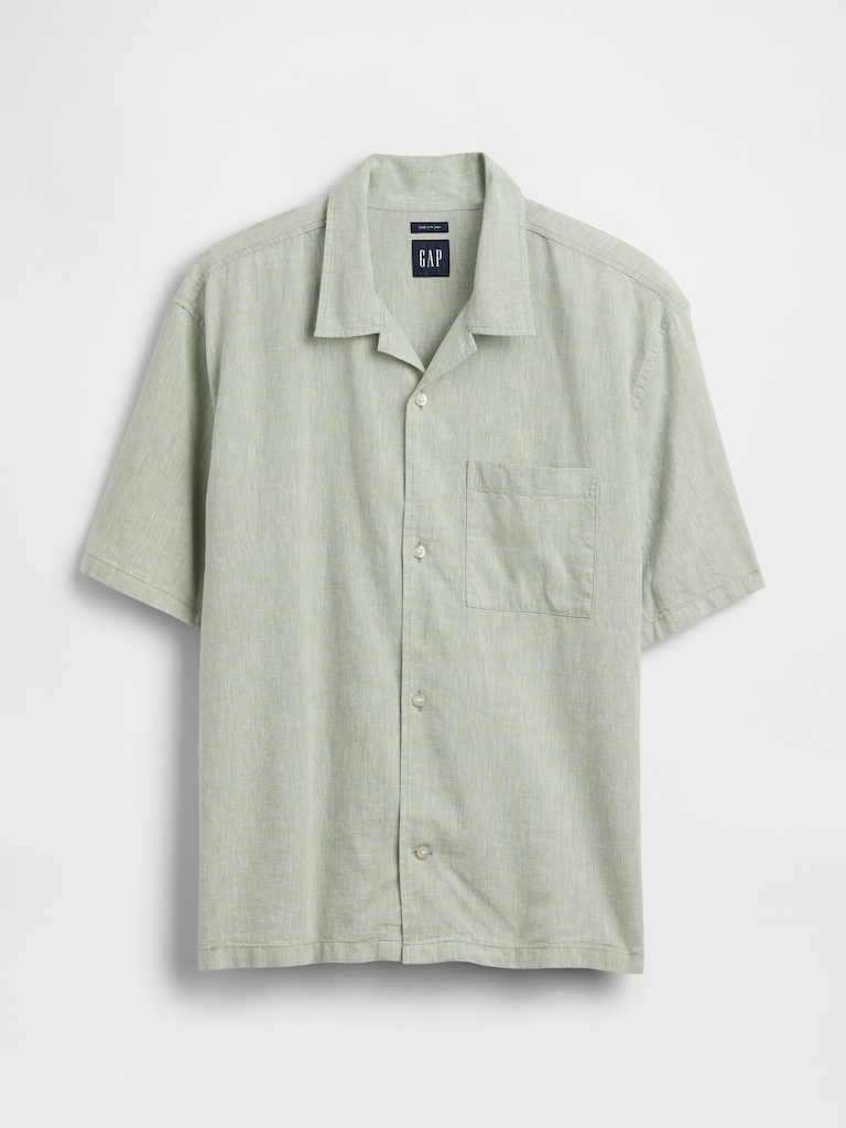 Linen-Cotton Relaxed Straight-Hem Shirt