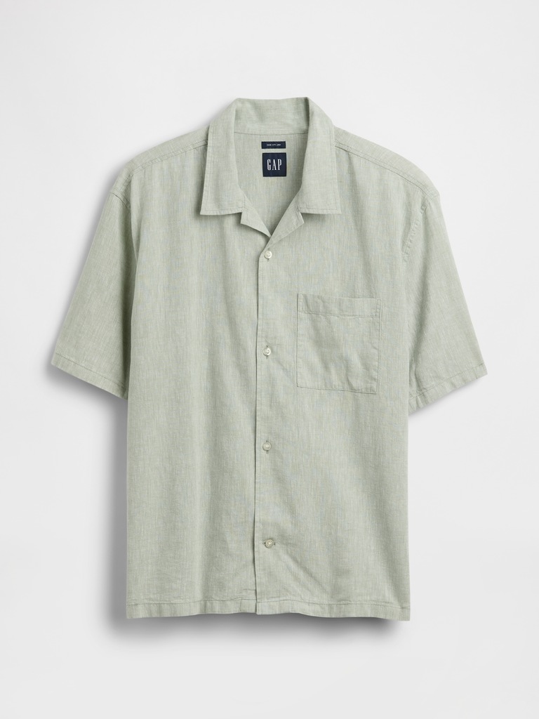 Linen-Cotton Relaxed Straight-Hem Shirt