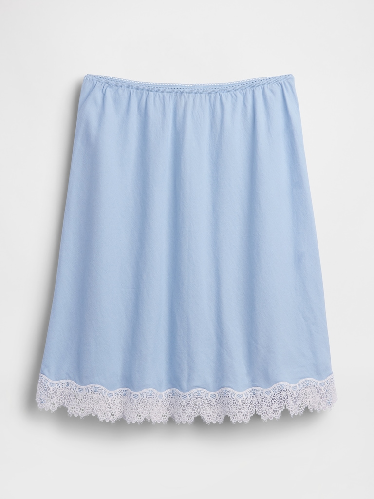 Linen-Blend Lace-Trim Mini Skirt