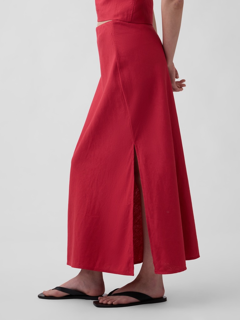 Linen-Blend Maxi Slip Skirt