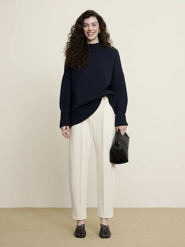 High-Rise Tapered Drapey Ponte Pull-On Pant