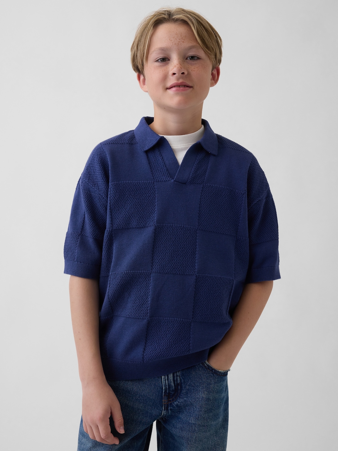 Kids Johnny Collar Checkered Sweater Shirt