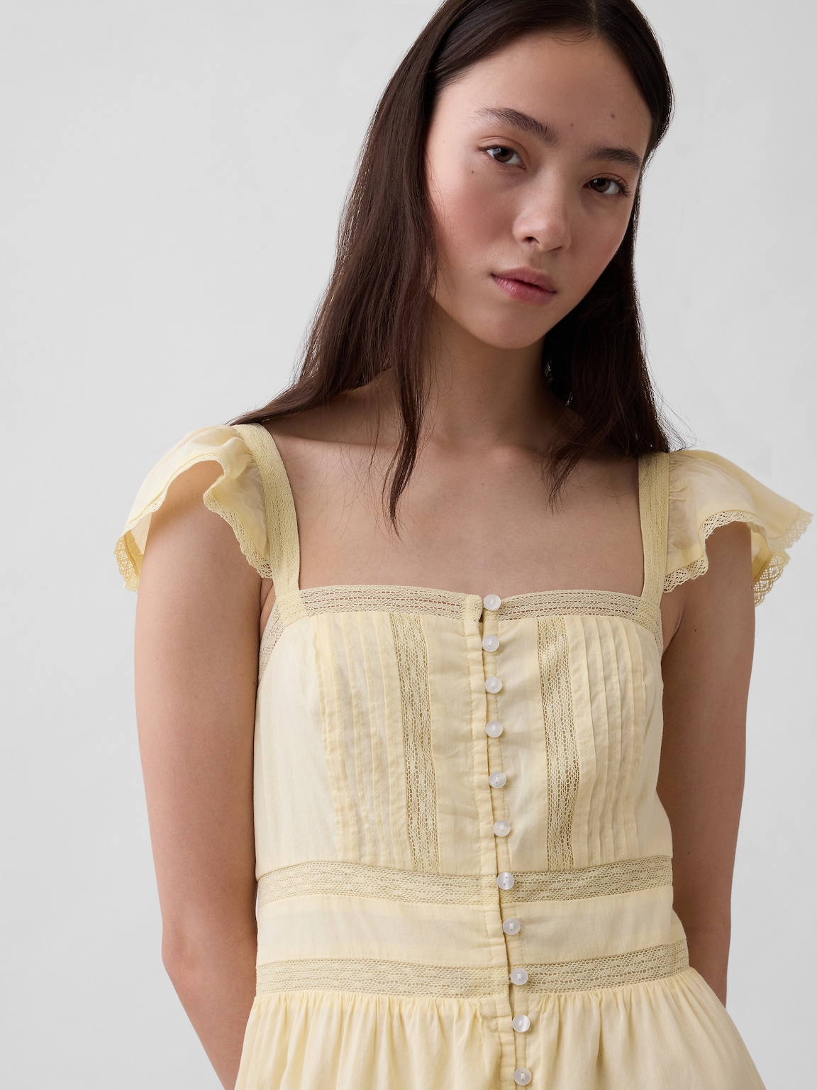 Lace Ruffle Voile Maxi Dress