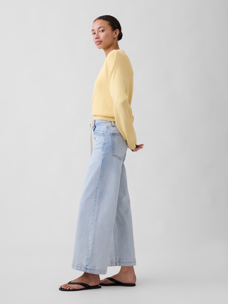 High Rise Drawstring Wide-Leg Crop Jeans