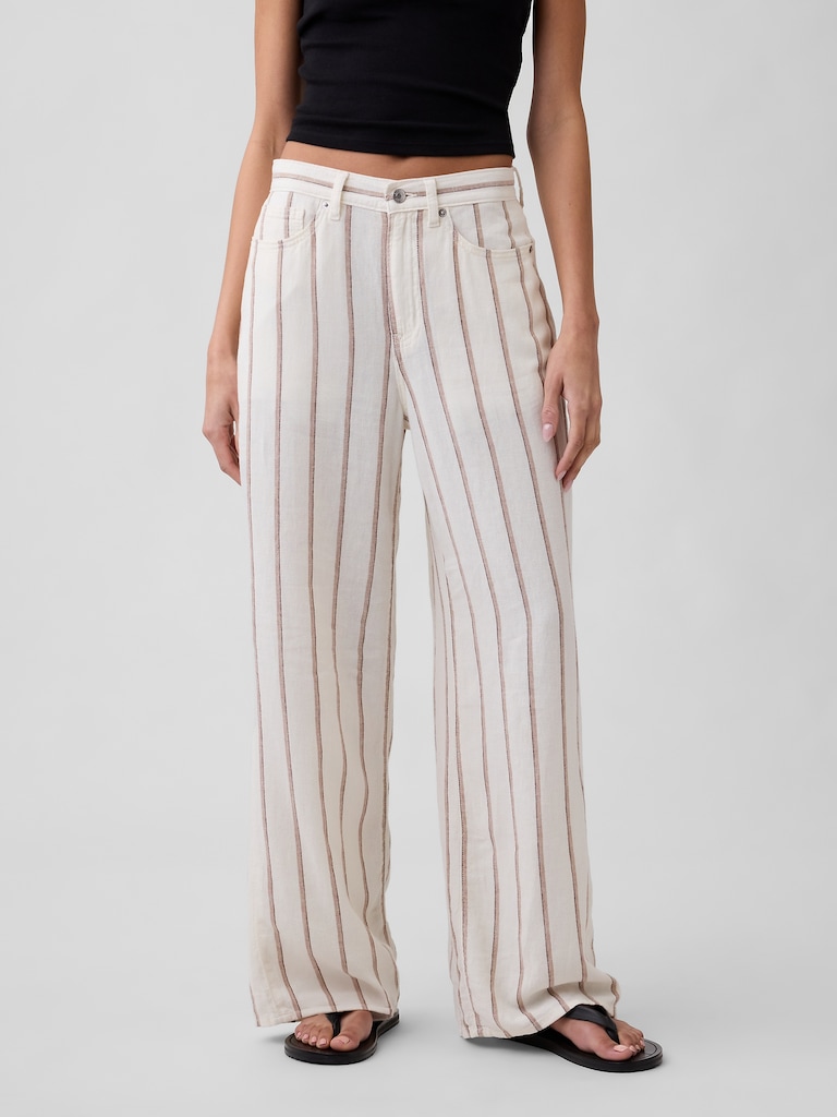 High Rise Linen-Blend Wide-Leg Pants
