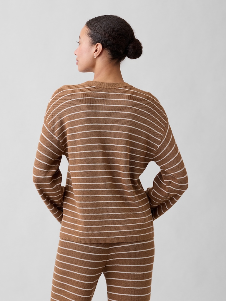 Relaxed Shaker-Stitch Crewneck Sweater