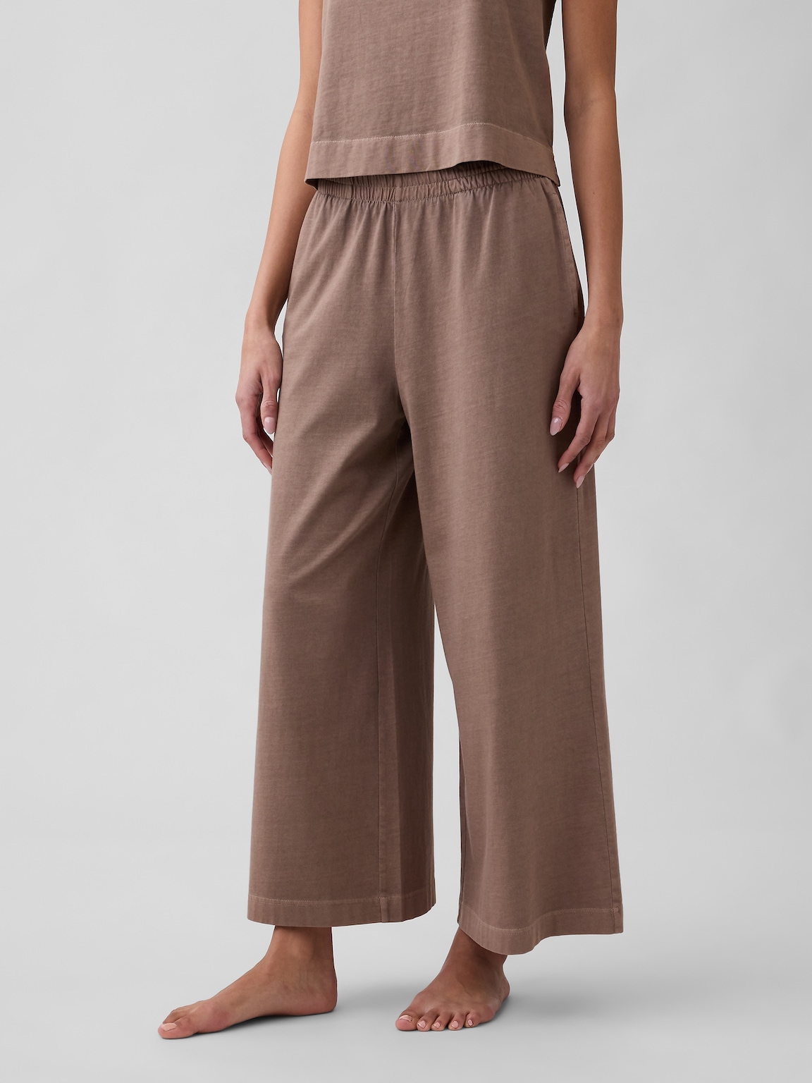 Heavyweight Pull-On Wide-Leg Crop Pants