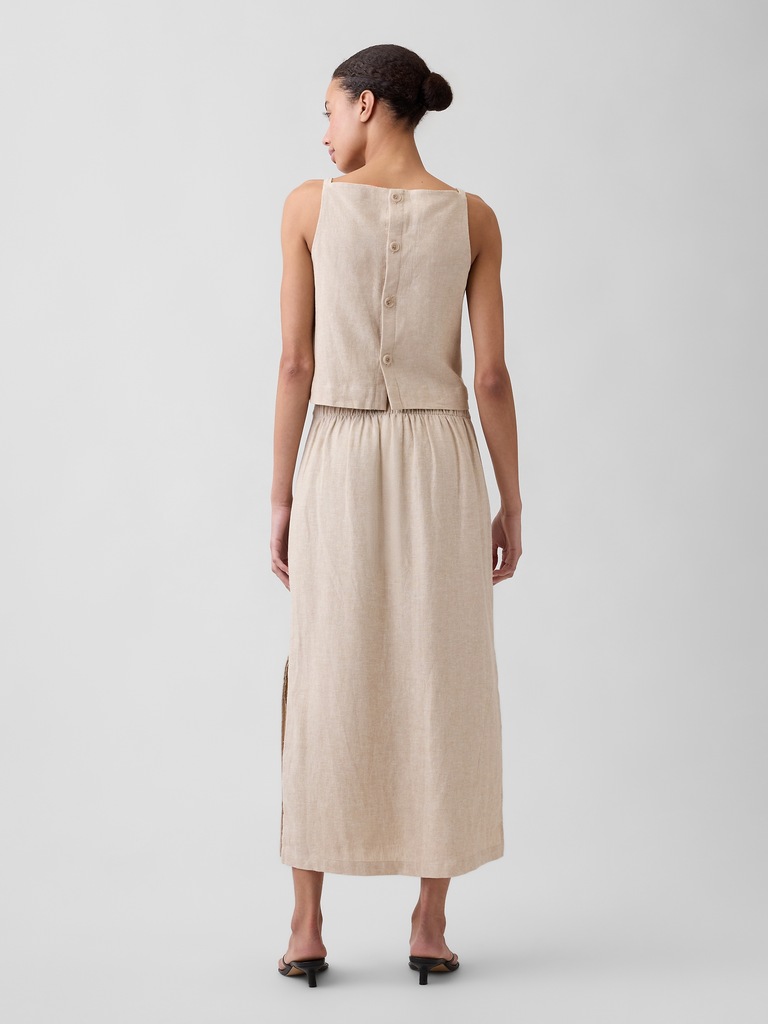 Linen-Blend Maxi Slip Skirt