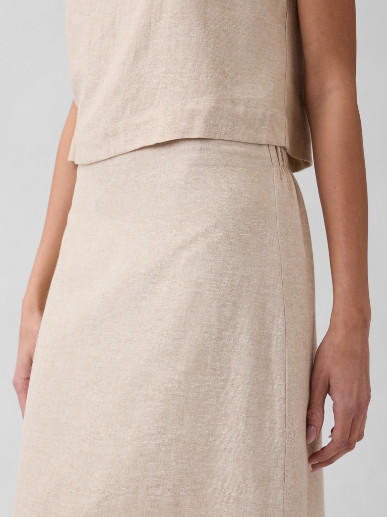 Linen-Blend Maxi Slip Skirt