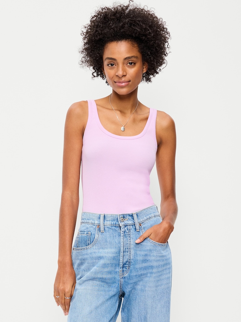 First-Layer Ribbed Scoop-Neck Tank Top