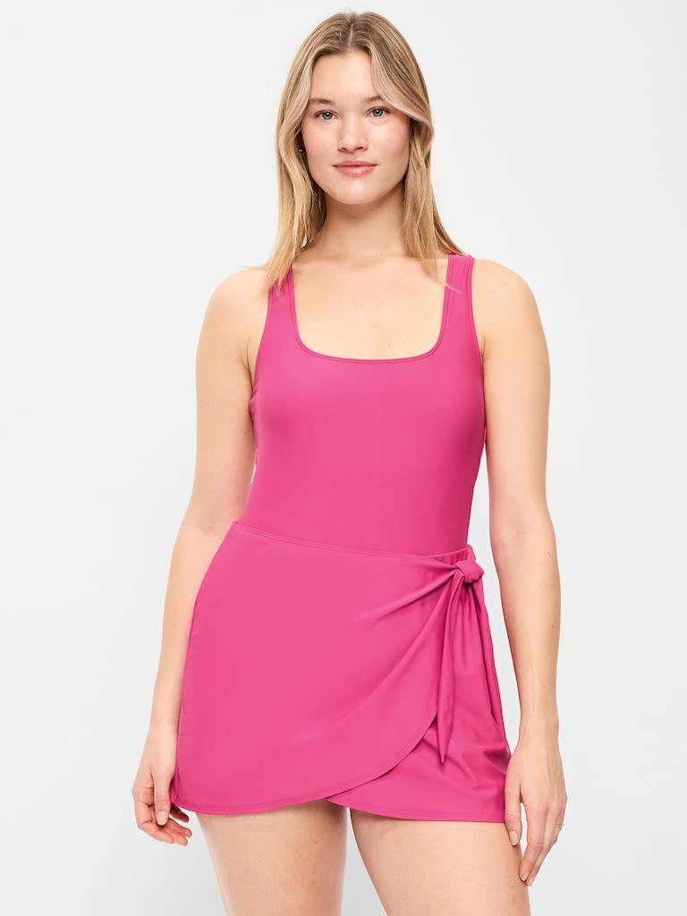 Matte Side-Tie Swim Dress
