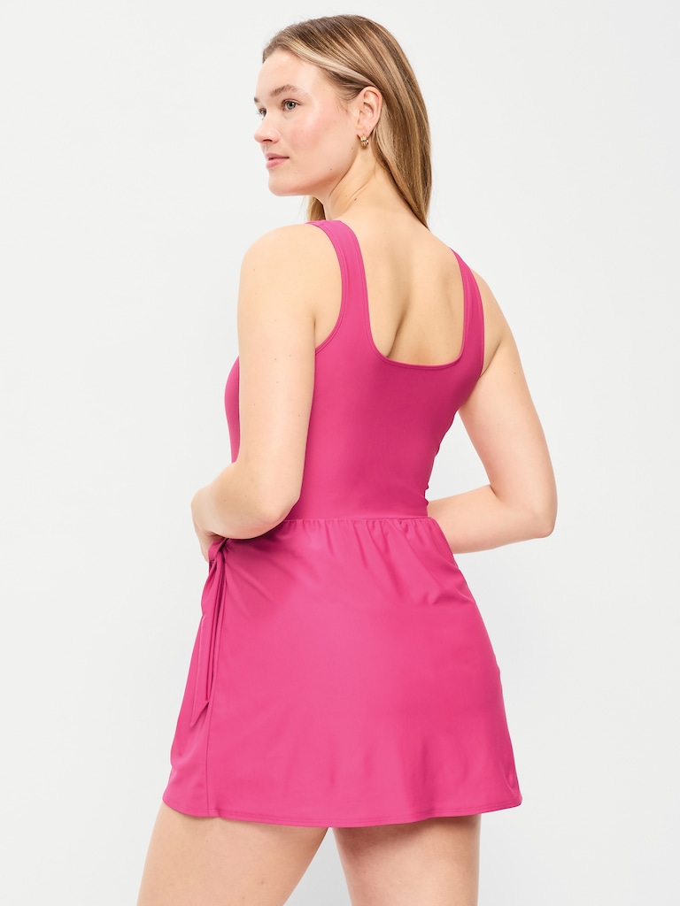 Matte Side-Tie Swim Dress