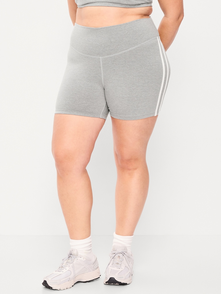 High-Waisted PowerChill Side-Stripe Biker Shorts -- 5-inch inseam