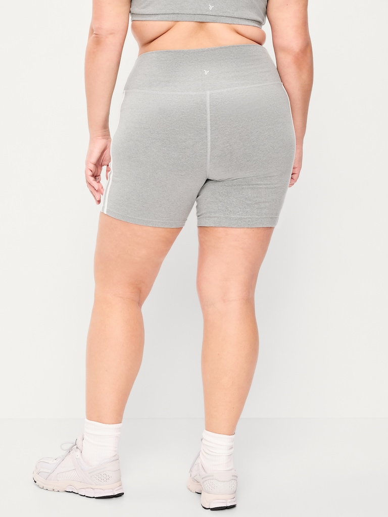 High-Waisted PowerChill Side-Stripe Biker Shorts -- 5-inch inseam